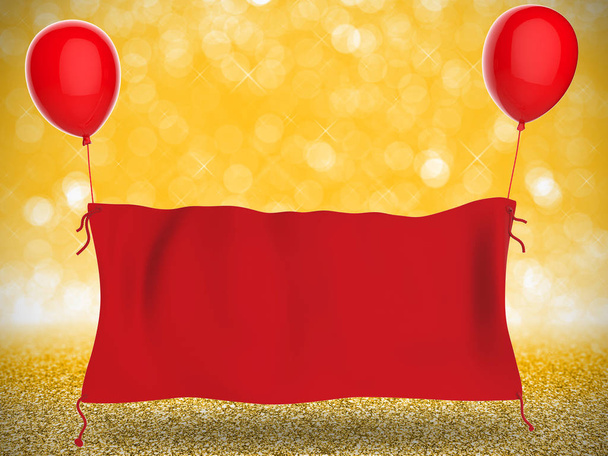 pancarta de tela roja colgando con globos rojos
  - Foto, imagen