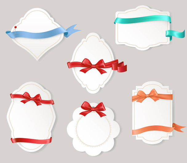 Set of paper form with satin ribbons and bows - Вектор,изображение