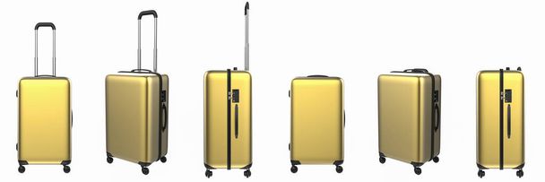 золотий жорсткий багаж ізольований на білому
 - Фото, зображення