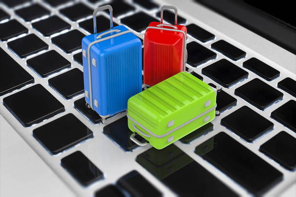 concetto di prenotazione online con 3d rendering bagagli da viaggio su keybo
 - Foto, immagini