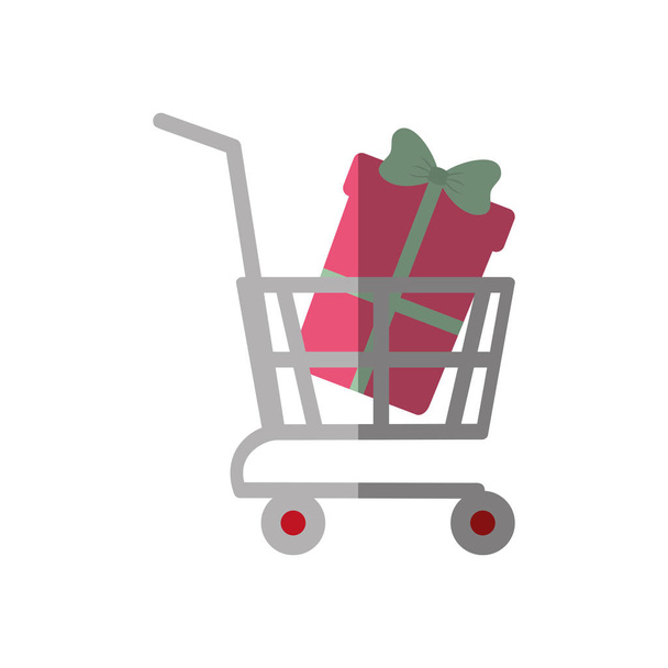 Shopping cart online vakken gift kleur schaduw - Vector, afbeelding