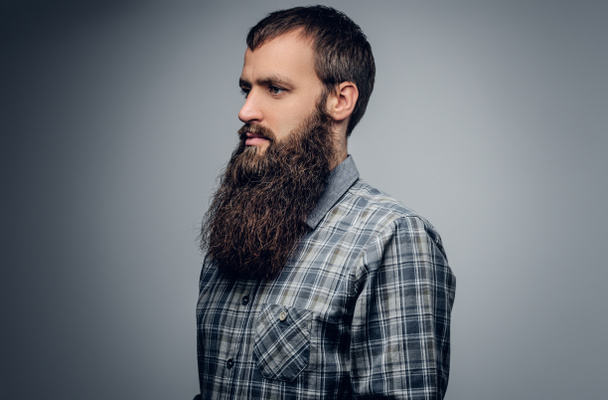 Bearded man in a plaid shirt  - Foto, Bild