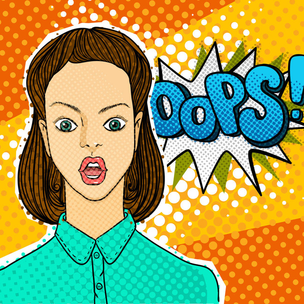 Woman face in pop art style - Vector, Image
