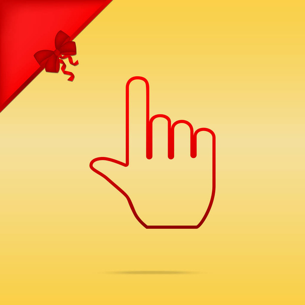 Hand sign illustration. Cristmas design red icon on gold backgro - Vector, Image