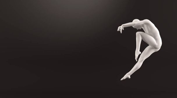 Abstract white plastic human body mannequin over black background. Action dance jump ballet pose - Фото, зображення