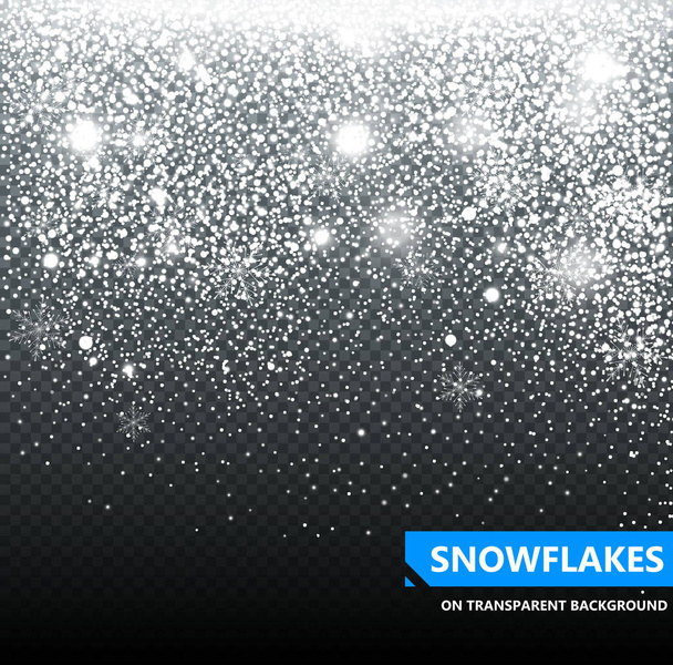 De dalende sneeuw op een transparante achtergrond. Sneeuwval. Kerstmis. Sneeuwvlokken. Sneeuwvlok vectorillustratie - Vector, afbeelding