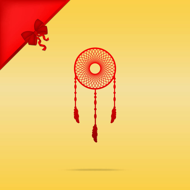 Dream catcher sign. Cristmas design red icon on gold background. - Vector, Image