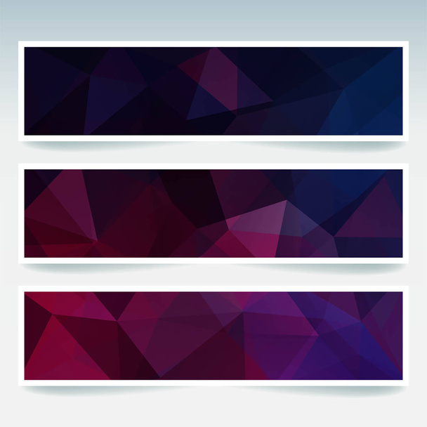 Set of banner templates with abstract background. Modern vector banners with polygonal background. Dark red, purple, blue colors. - Vector, Image