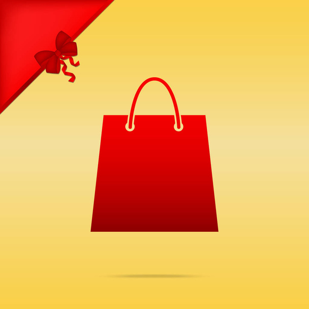 ilustração saco de compras. Cristmas design ícone vermelho no ouro de volta
 - Vetor, Imagem