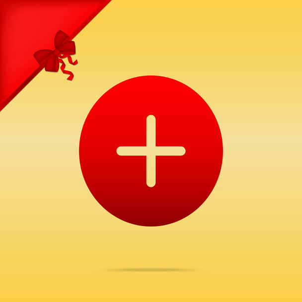 Positives Symbol plus Zeichen. Cristmas Design rotes Symbol auf goldener Rückseite - Vektor, Bild
