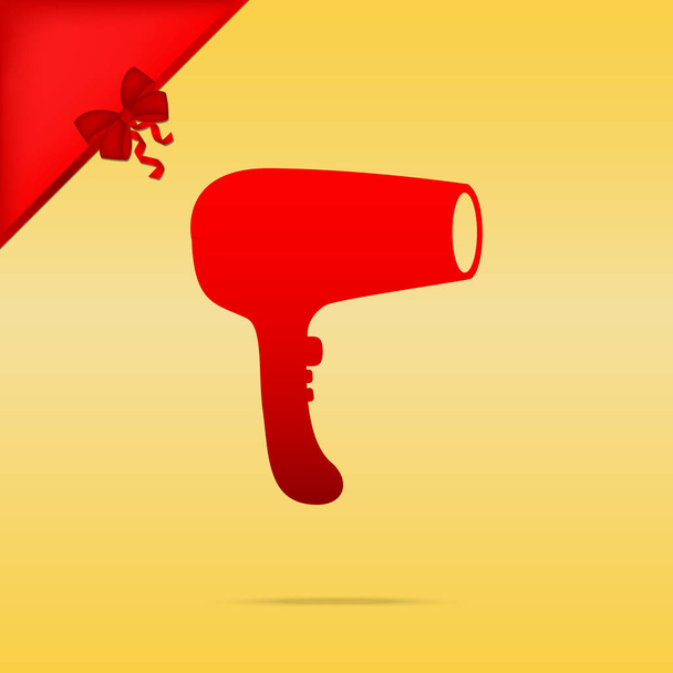 Hair Dryer sign. Cristmas design red icon on gold background. - Vector, Image