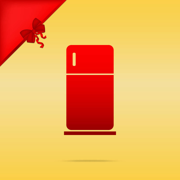 Иллюстрация знака холодильника. Красная иконка на золоте
 - Вектор,изображение