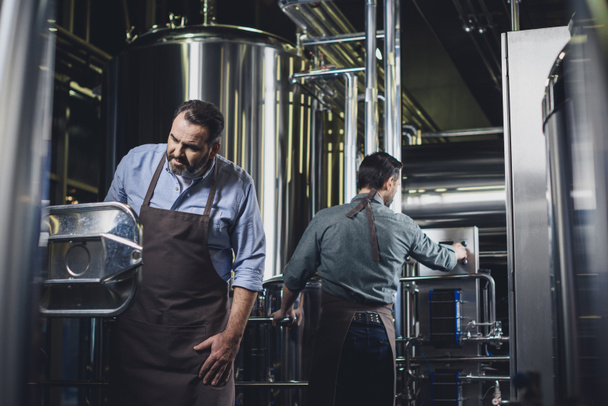 Cerveceros que trabajan con equipos industriales
 - Foto, Imagen