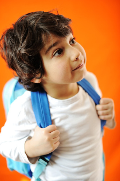 Little school cute boy with backpack - Foto, afbeelding