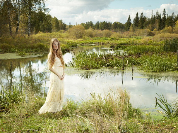 Photo of romantic woman in fairy forest - Foto, Imagen