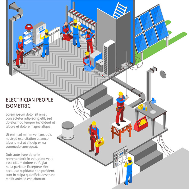 Electrician Isometric Composition - Vector, Image
