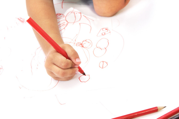 Beautiful little girl drawing with pencils - Fotoğraf, Görsel