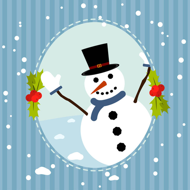 Vector felice pupazzo di neve vi saluta. Scheda in stile retrò per il nuovo anno o Natale
. - Vettoriali, immagini