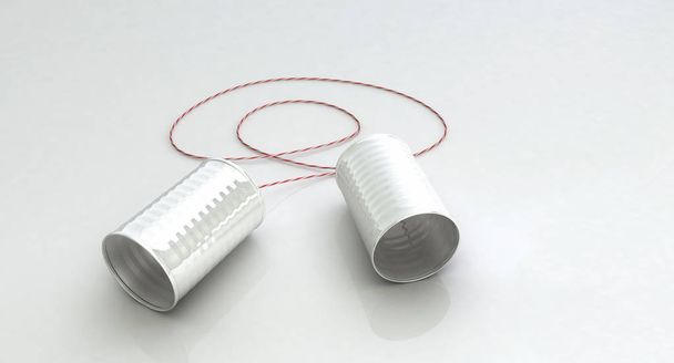 Blikje telefoon met rode en witte String - Foto, afbeelding