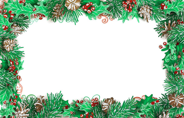 Christmas decorative pine frame - Vettoriali, immagini