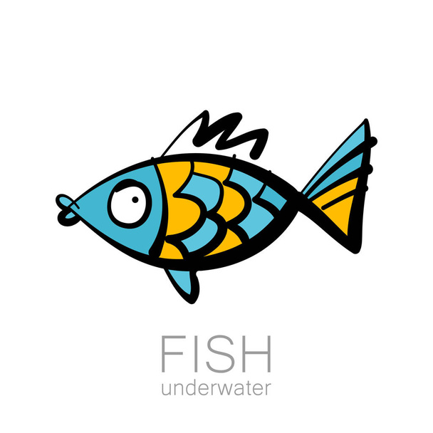 fish underwater hand draw - Vektör, Görsel