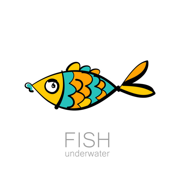 fish underwater hand draw - Vector, afbeelding