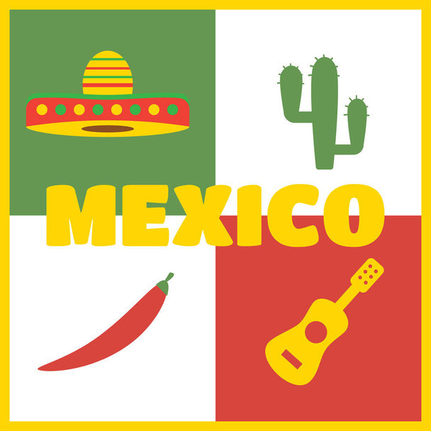 メキシコ アイコン セットは、メキシコのシンボル。サボテンと唐辛子 - ベクター画像