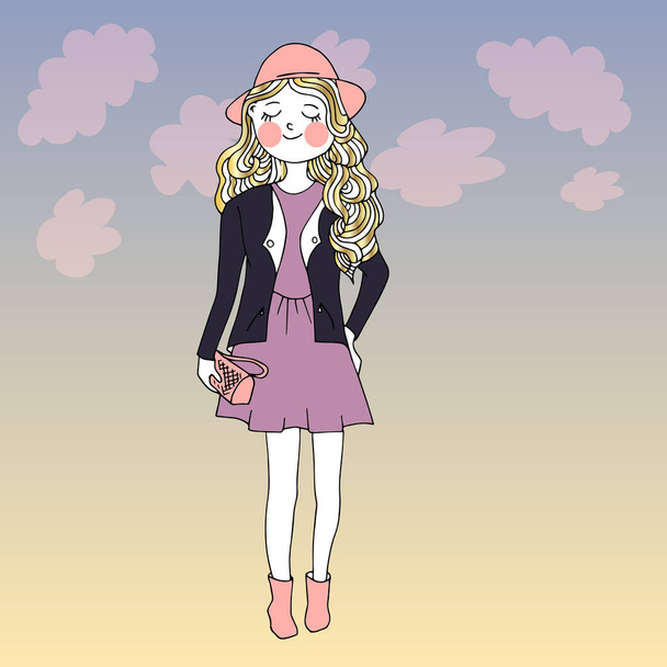pasztell színű divatos lány - Vektor, kép