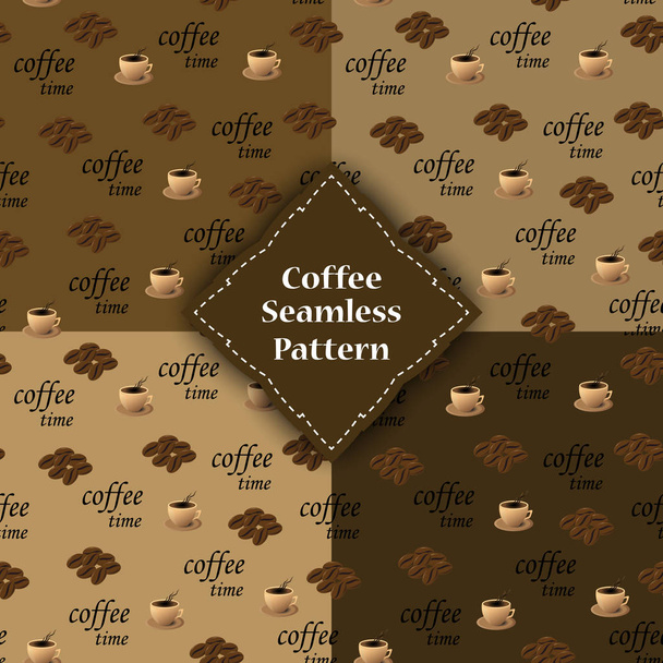 set of seamless patterns with beans and cups  coffee - Вектор,изображение