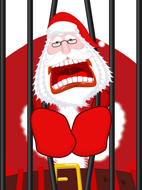 Пленник Санта Клауса. Рождество в тюрьме. Окно в тюрьме с
 - Вектор,изображение