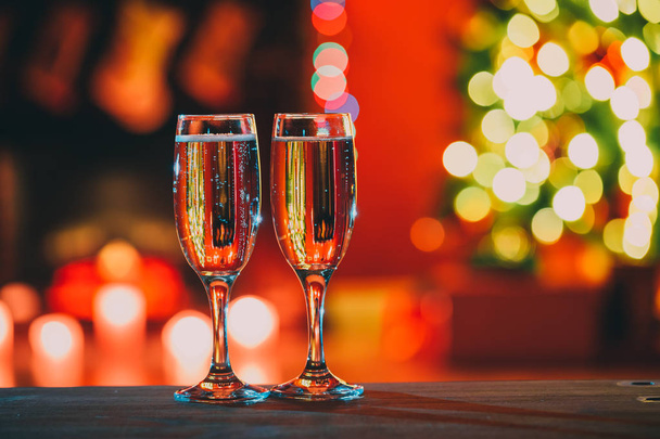 Close up of two glasses with champagne - Фото, изображение