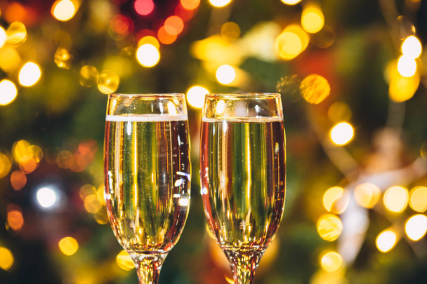 Close up of two glasses with champagne - Foto, Imagem