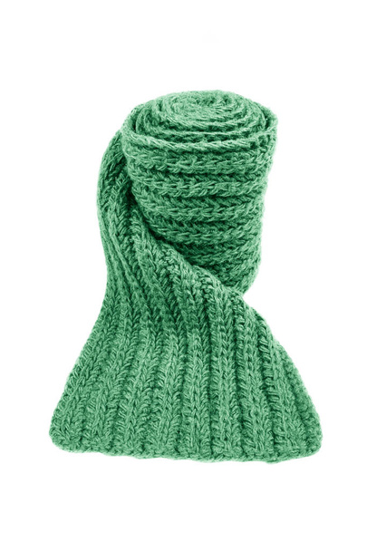 Green wool scarf isolated on white background. - Photo, Image