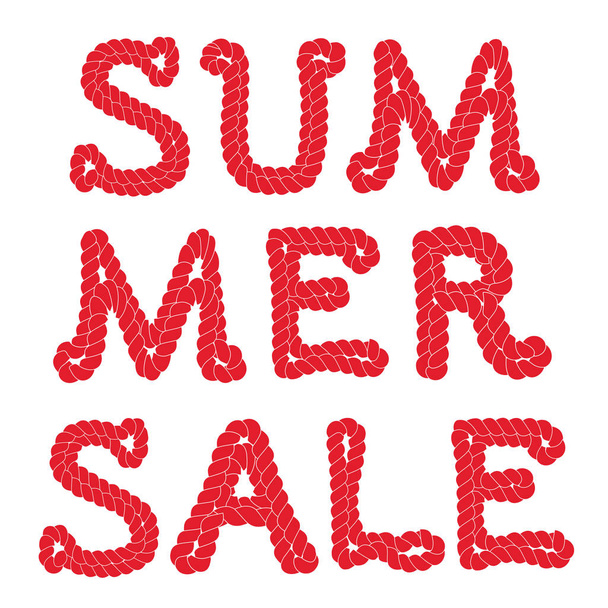 Červený provaz písmena textu Letní výprodej na bílém pozadí, samostatný - Vektor, obrázek