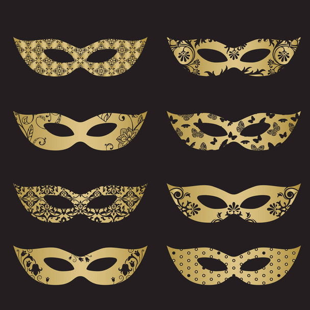 Gouden maskerade masker silhouetten - Vector, afbeelding