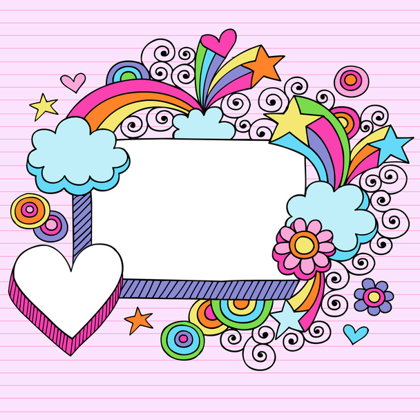 Rectangle Picture Frame Groovy Psychedelic Doodles Vector Design - Vector, Image