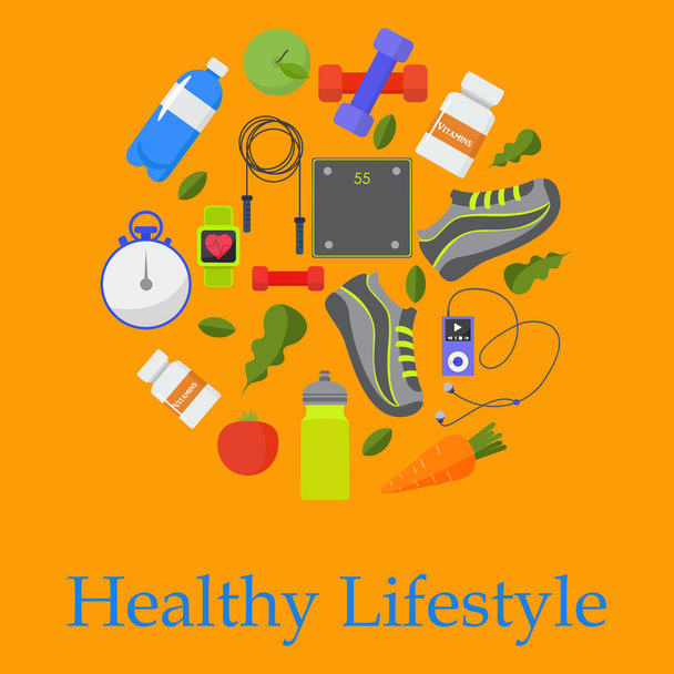 Υγιεινή, άθλημα, fitness, Σχεδίαση lifestyle, εικονογράφηση διάνυσμα  - Διάνυσμα, εικόνα