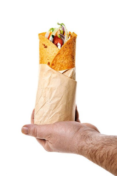 wrapped sandwich in man hand - Photo, Image