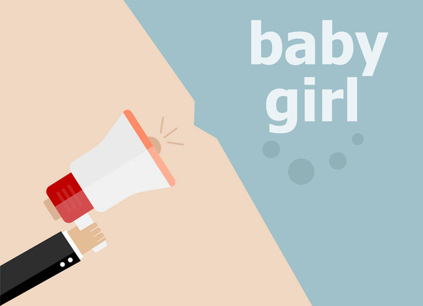 Baby girl. Hand holding megaphone and speech bubble. Flat design - Фото, зображення