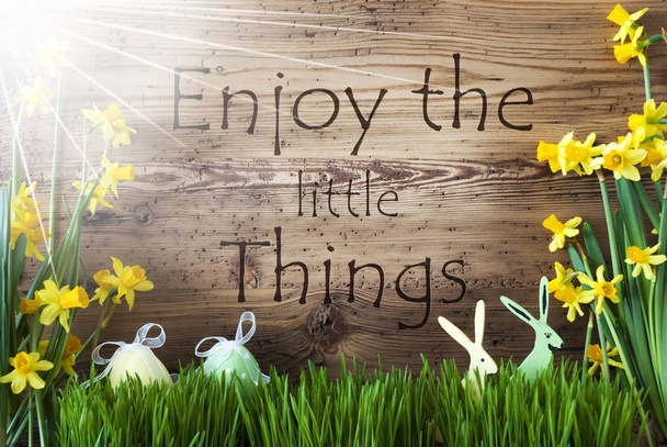 Sunny Easter Decoration, Gras, Quote Enjoy The Little Things - Fotoğraf, Görsel