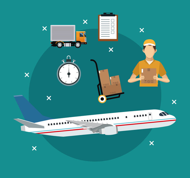 airplane transport items international delivery concept - Vector, Image