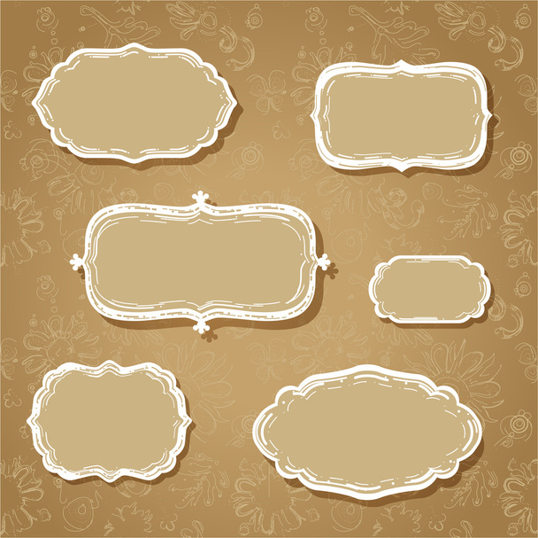 Sketchy classic cloud shaped frames on seamless fanciful floral background (vector). - Vecteur, image