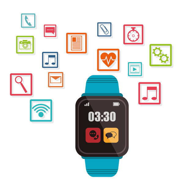 tecnologia wearable relógio inteligente azul
 - Vetor, Imagem