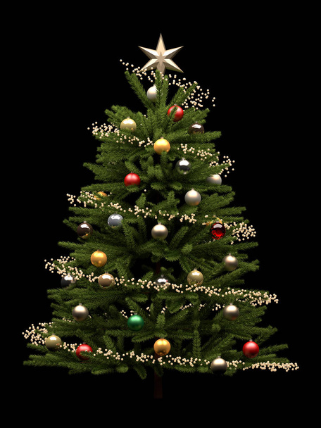 Zdobené vánoční stromečky izolované na černém pozadí - Fotografie, Obrázek