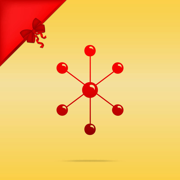 Знак молекули ілюстрація. Різдвяний дизайн червона ікона на золотому фоні
 - Вектор, зображення