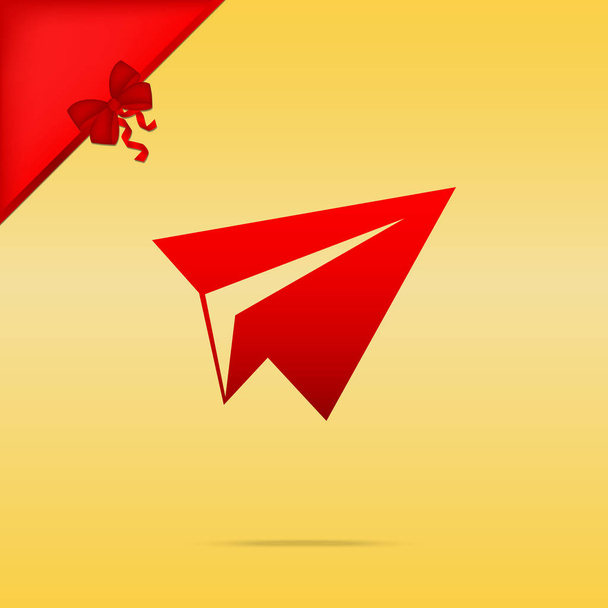 Sinal de avião de papel. Cristmas design ícone vermelho no fundo de ouro
 - Vetor, Imagem