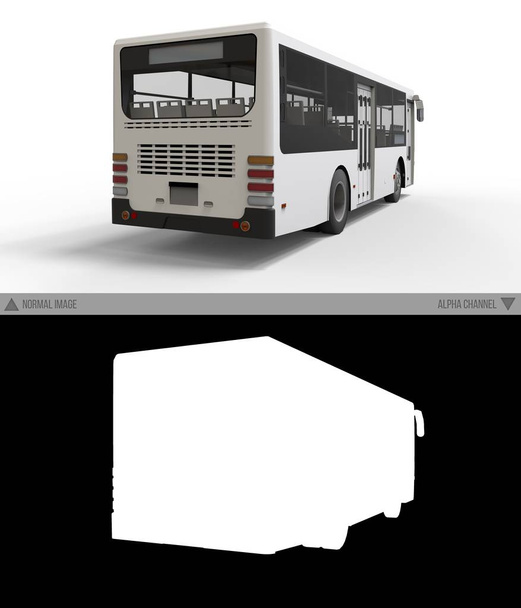 kleiner weißer Stadtbus auf weißem Hintergrund mit separatem Alphakanal. 3D-Darstellung. - Foto, Bild