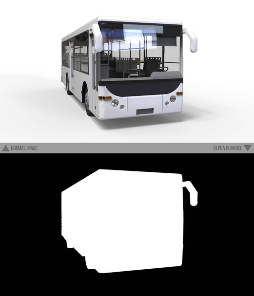 kleiner weißer Stadtbus auf weißem Hintergrund mit separatem Alphakanal. 3D-Darstellung. - Foto, Bild