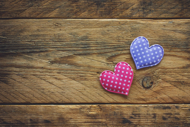 valentine's day background, two simple fabric heart - Photo, Image