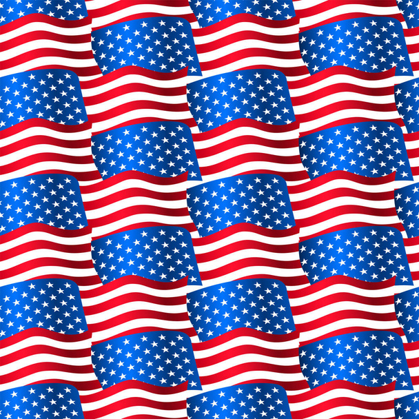 USA flags waving in a seamless pattern - Vector, Image
